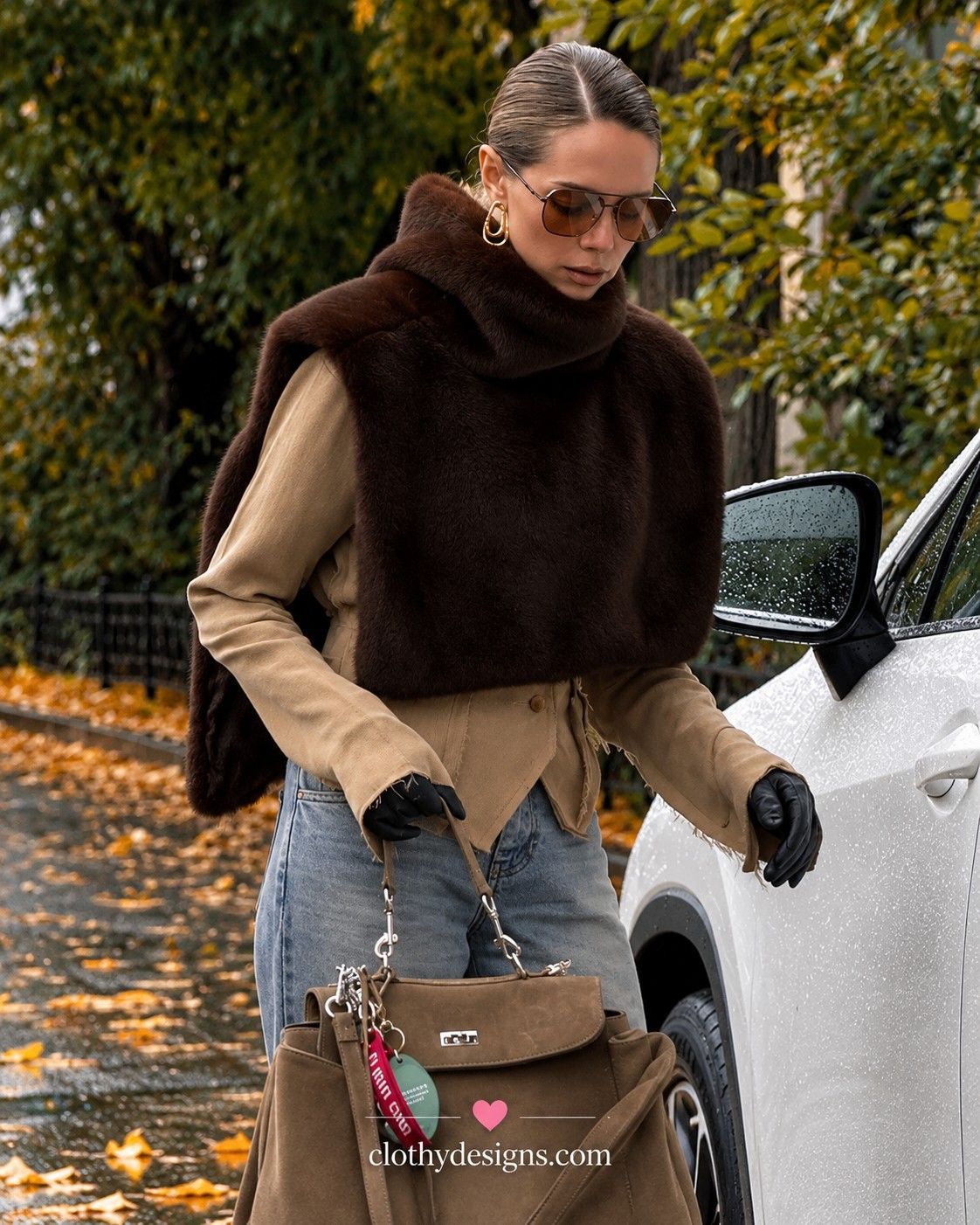 Women’s Faux Mink Asymmetrical Turtleneck Vest – Chic Winter Sleeveless Top